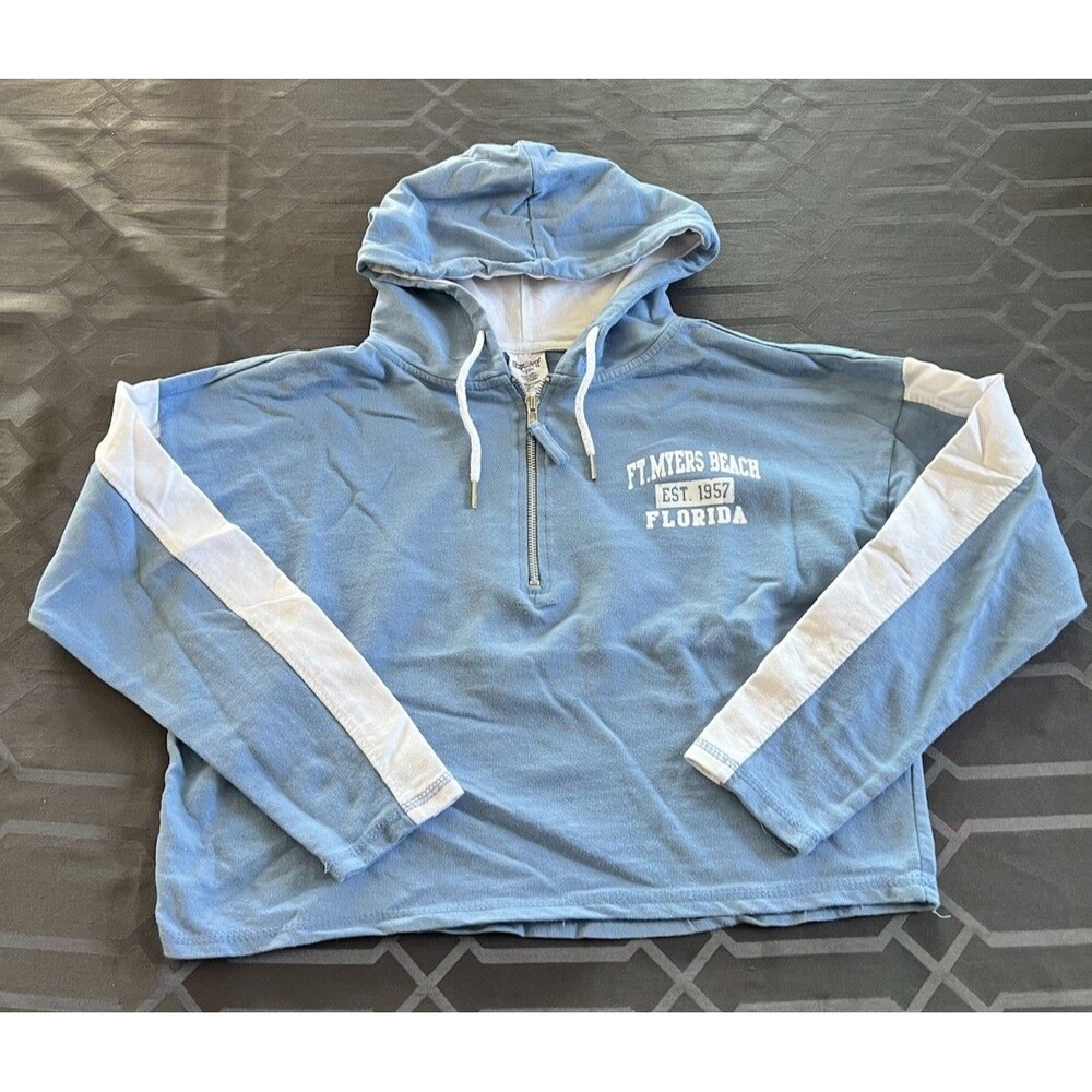 Fort Myers Beach Cropped Half Zip Hoodie Blue Women’s Small By Exist